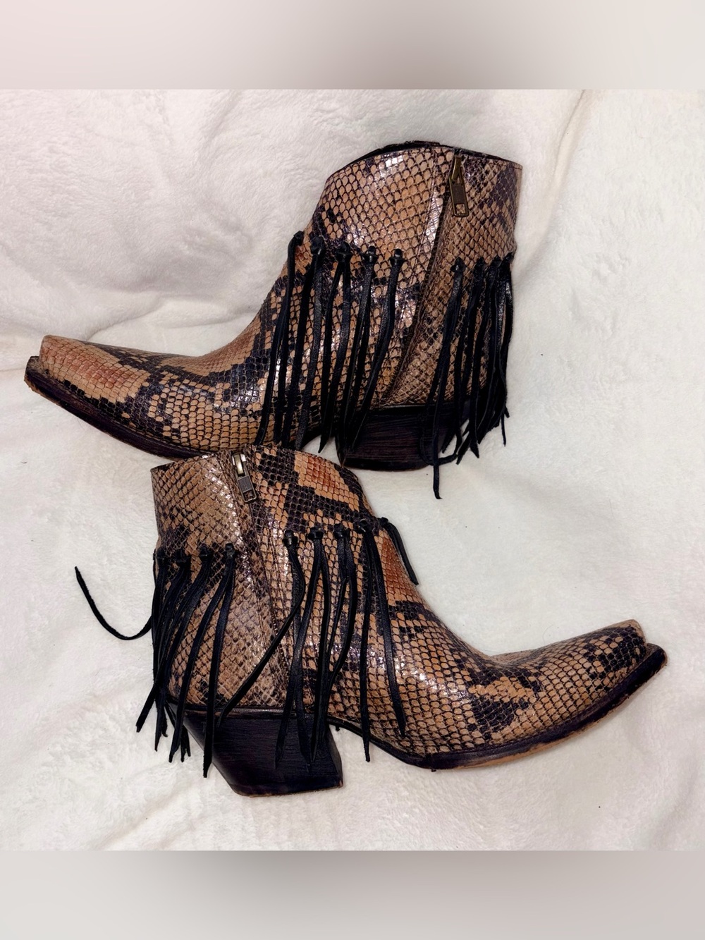 Tony Lama Anahi Leather Fringe Snake Boots sz 7.5